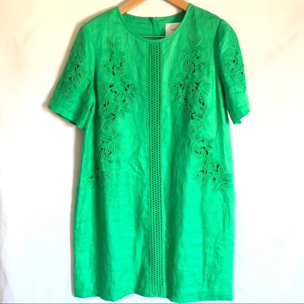 LK Bennett DR Danika Green Dress Linen Sz 12